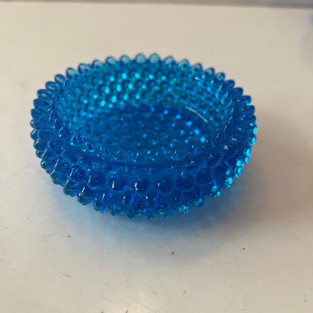 Vintage Rare Blue Hobnail Master Open Salt Dish
